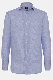 Sky Blue Houndstooth Linen Shirt, Regular, Light Blue, hi-res