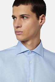 Chemise Bleu Clair Pied-de-poule En Coton Regular Fit, Bleu clair, hi-res