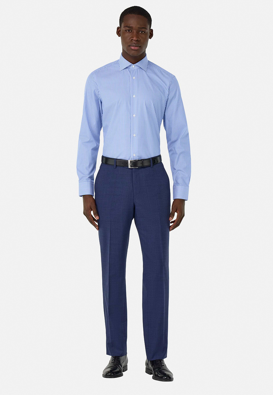 Hemd aus Baumwolle Slim Fit, Blau, hi-res