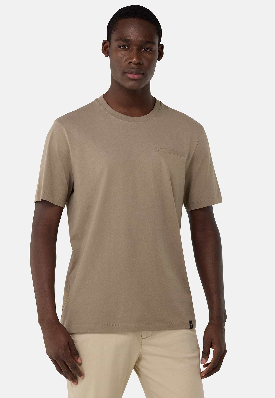 T-Shirts aus Baumwoll-Jersey mit kleiner Tasche, Taupe, hi-res