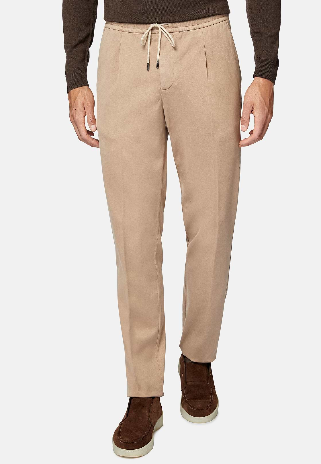 City Trousers in Stretch Cotton Tencel, Taupe, hi-res