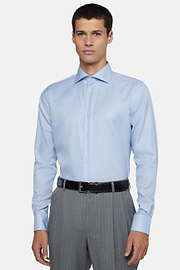 Chemise Bleu Clair Pied-de-poule En Coton Regular Fit, Bleu clair, hi-res