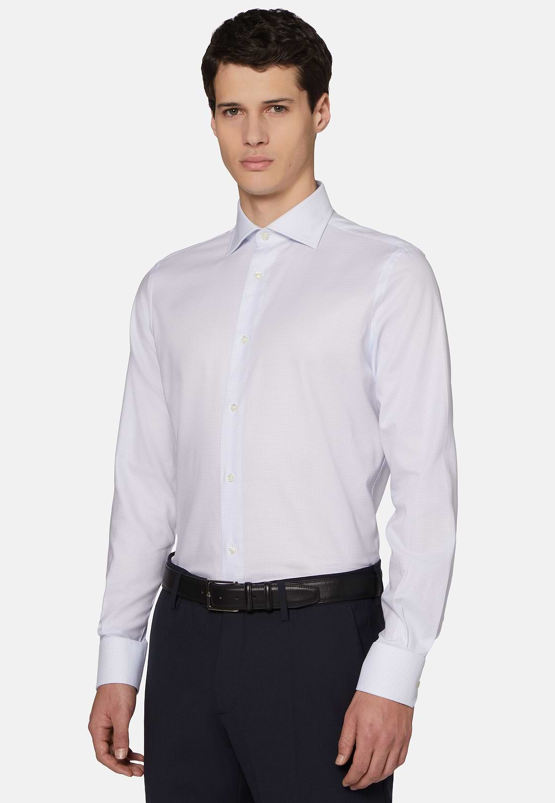 Chemise Bleu Clair En Coton Dobby Coupe Droite, Bleu clair, hi-res