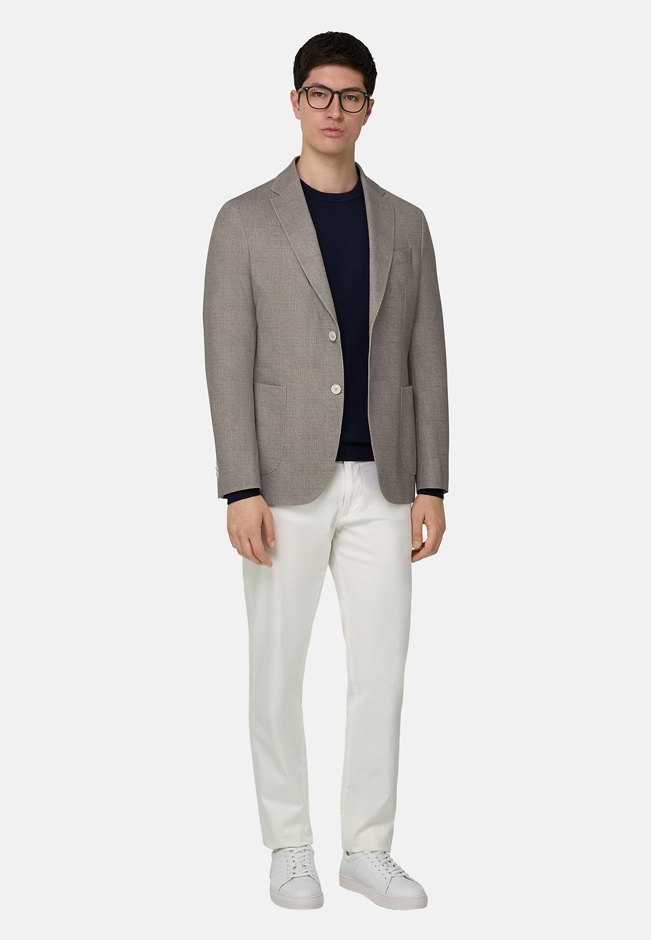 Giacca Micro Fantasia In Misto Cotone, Light grey, hi-res