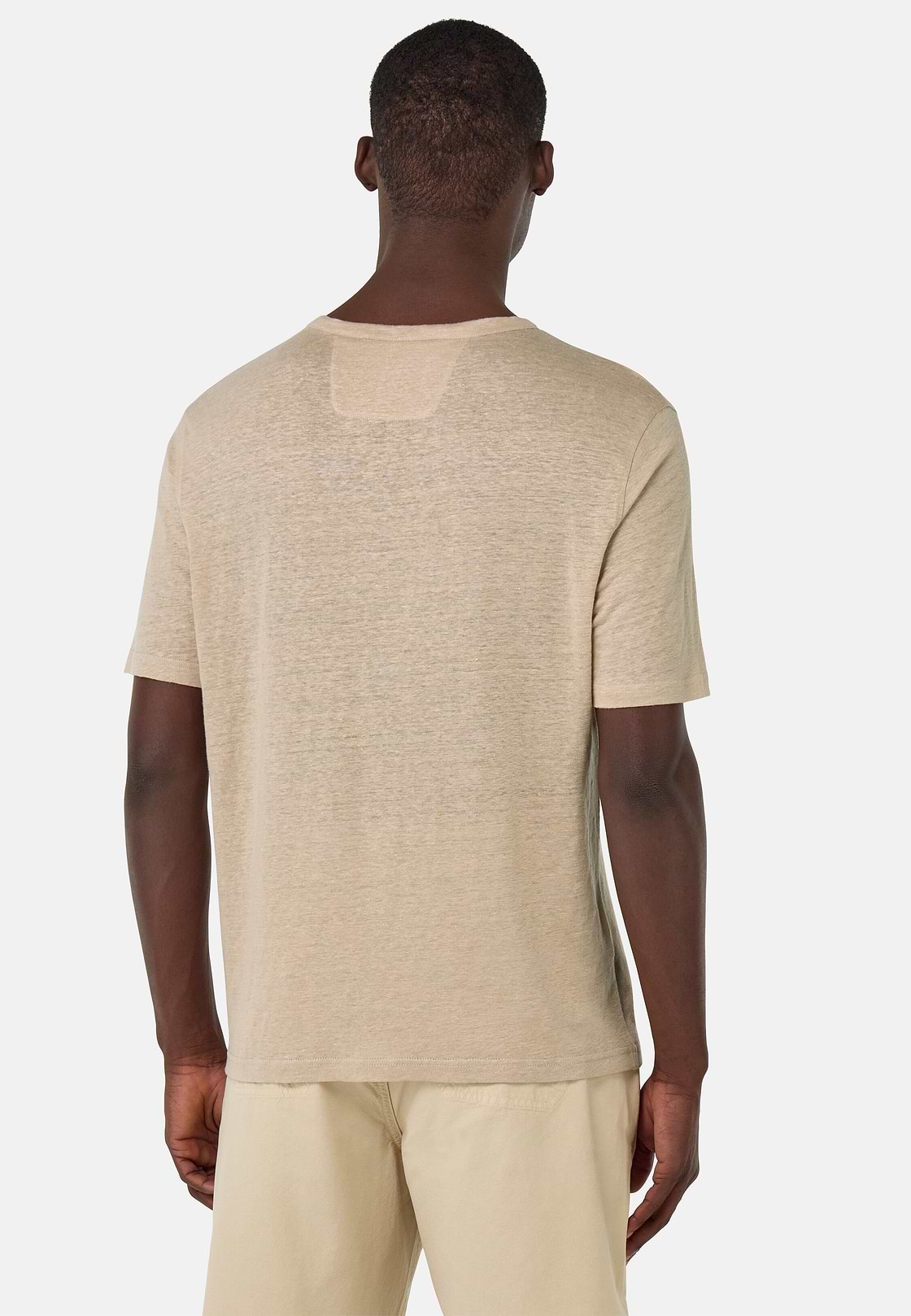 T-Shirt in Stretch Linen Jersey, Sand, hi-res