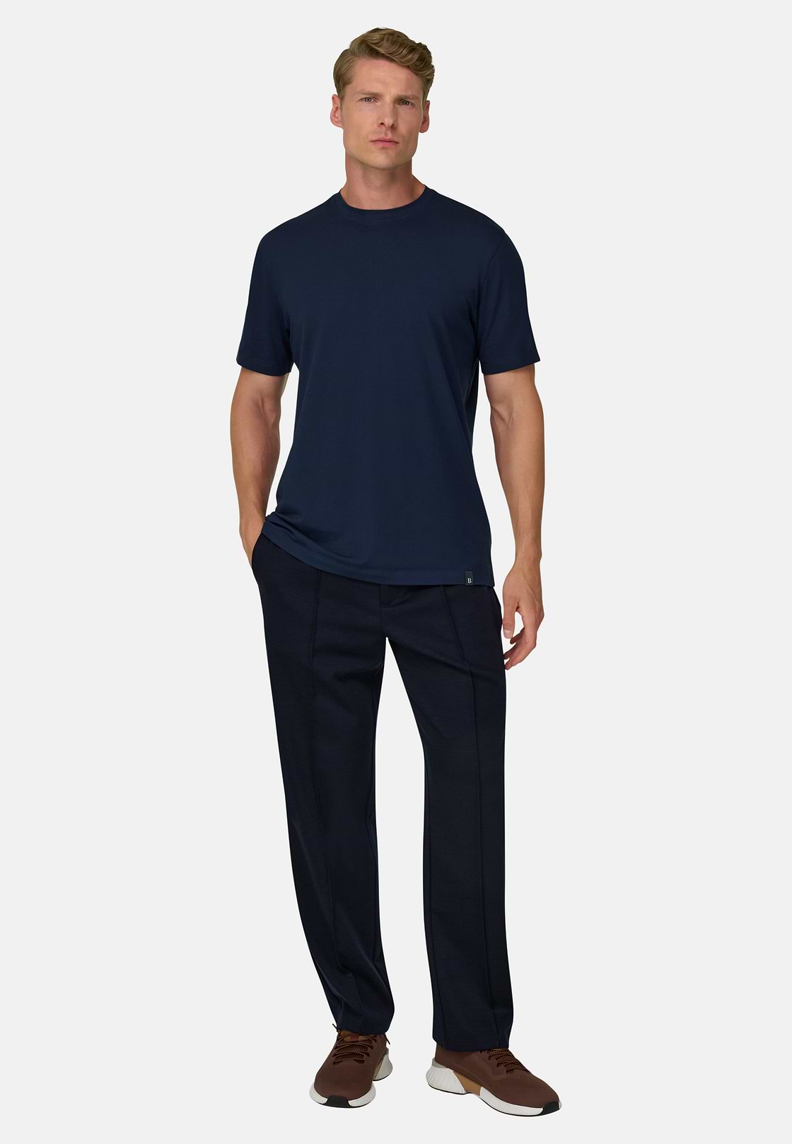 T-Shirt aus Supima-Baumwolljersey Stretchgewebe, Navy blau, hi-res, 2