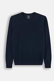 Merino Wool V-Neck Jumper, Navy blue, thumb, 5