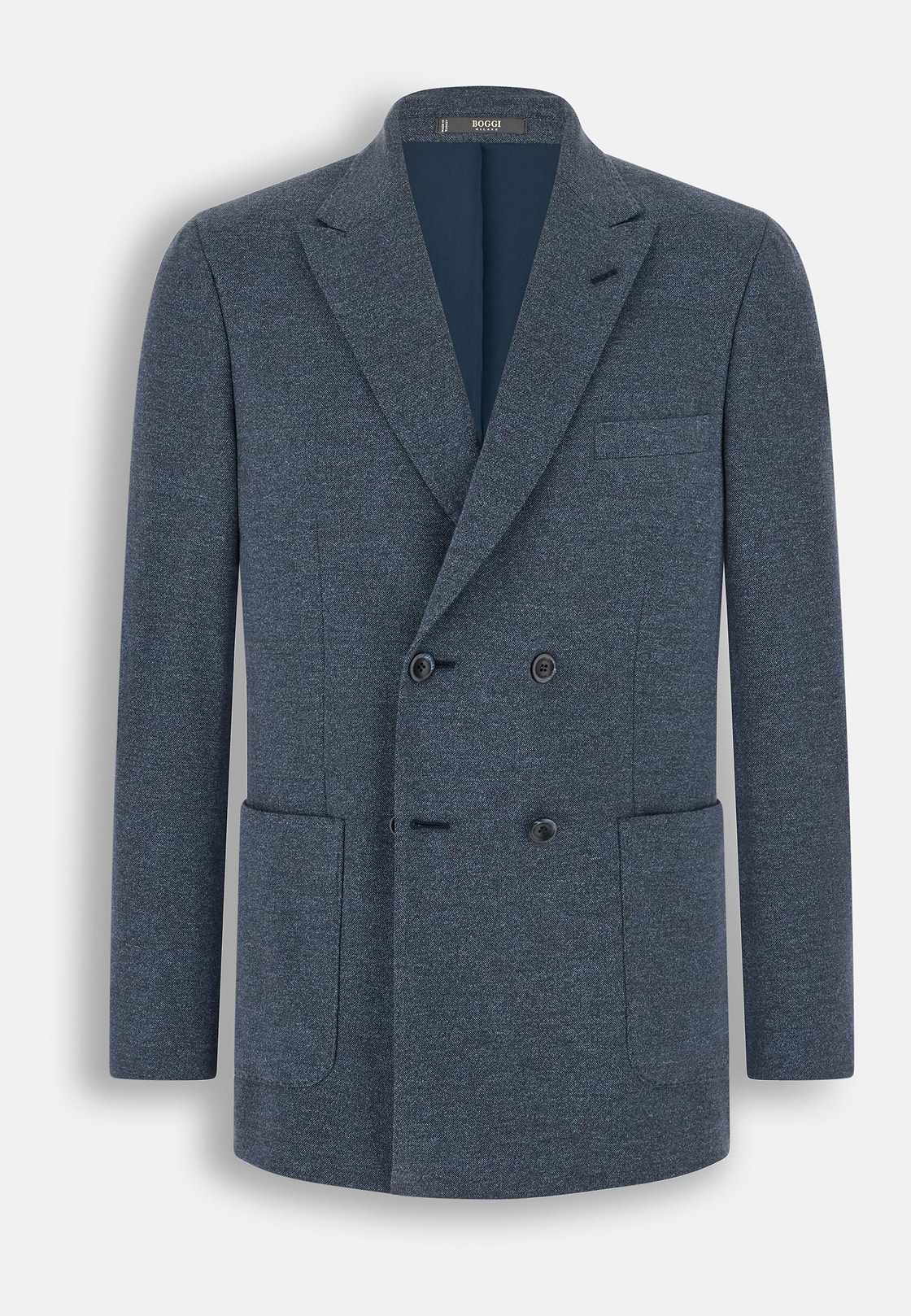 BROOKLYN | Double-Breasted Micro Patterned Blazer in Cotton and Wool, Indigo, hi-res, 6