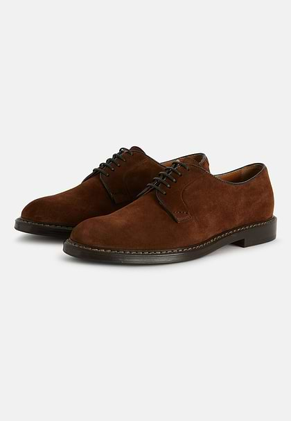 Suede derby schoenen, Brown, hi-res