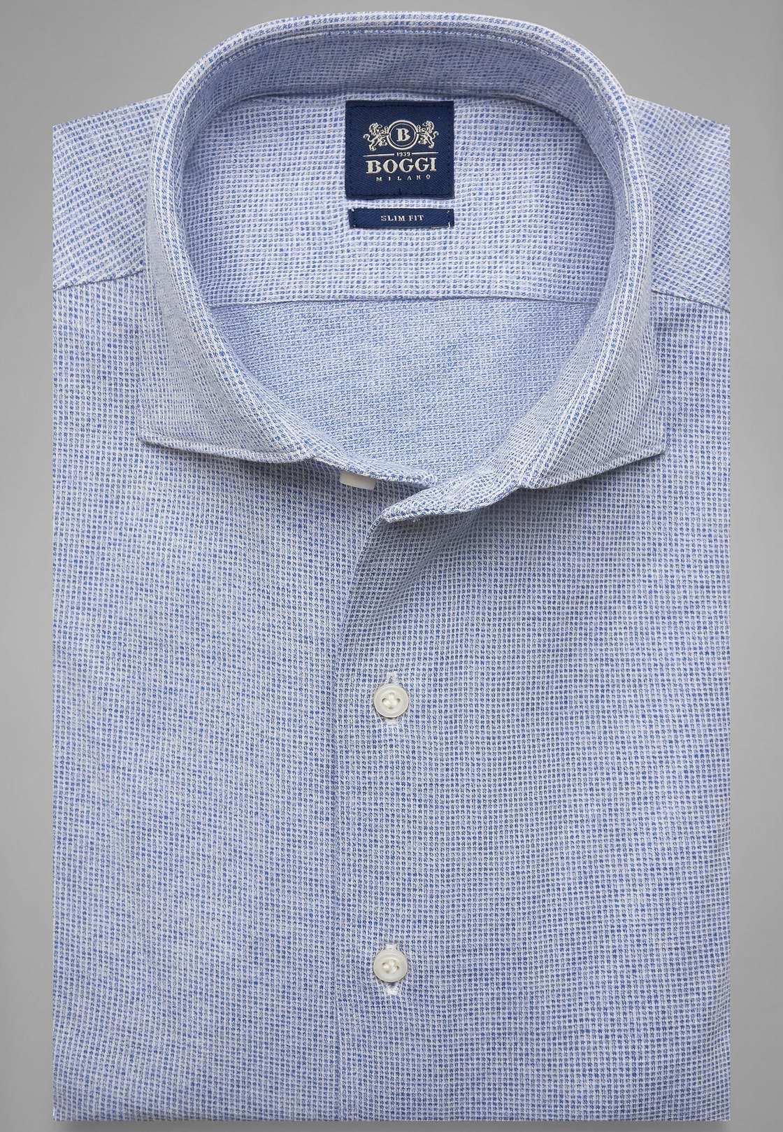 Polo Camicia Azzurra Collo Chiuso Slim Fit, , hi-res, 3
