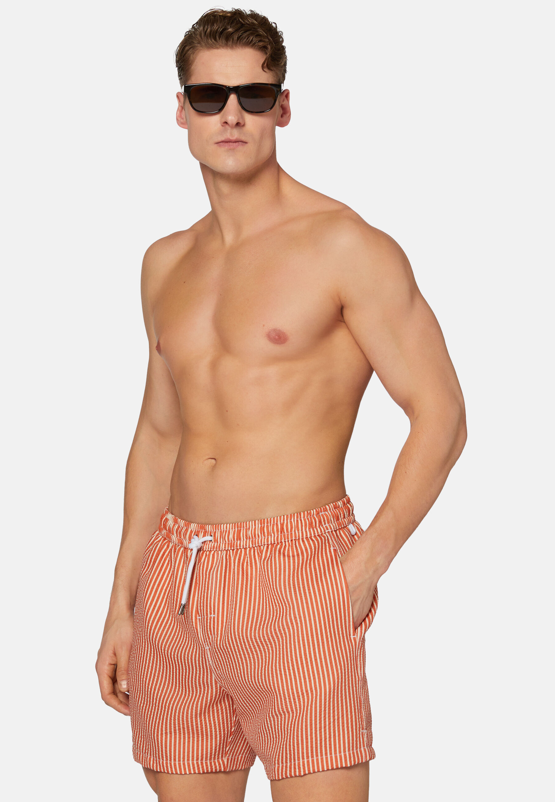 Stripe Print Swimsuit, Orange, hi-res