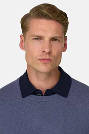 Crew Neck Jumper in Cashmere Blend, Indigo, thumb, 3