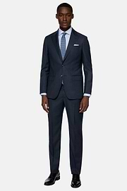 Navy Blue Pinstripe Suit In Pure Wool, Navy blue, hi-res