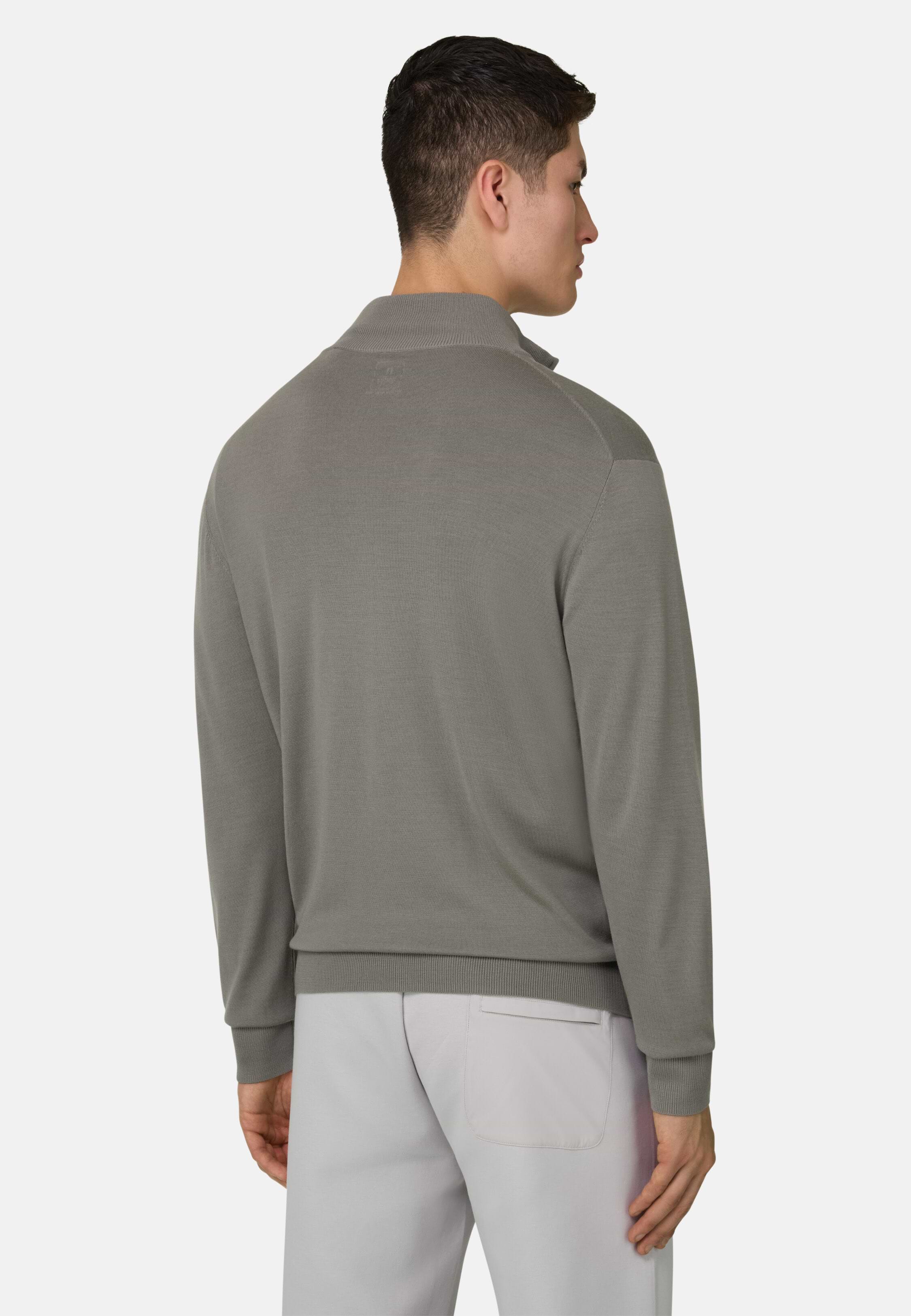 Men's Full-Zip Jumper in Superfine Wool, Mud | Boggi Milano