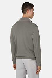 Sweter zapinany za zamek błyskawiczny z bardzo delikatnej wełny, Mud, thumb, 3