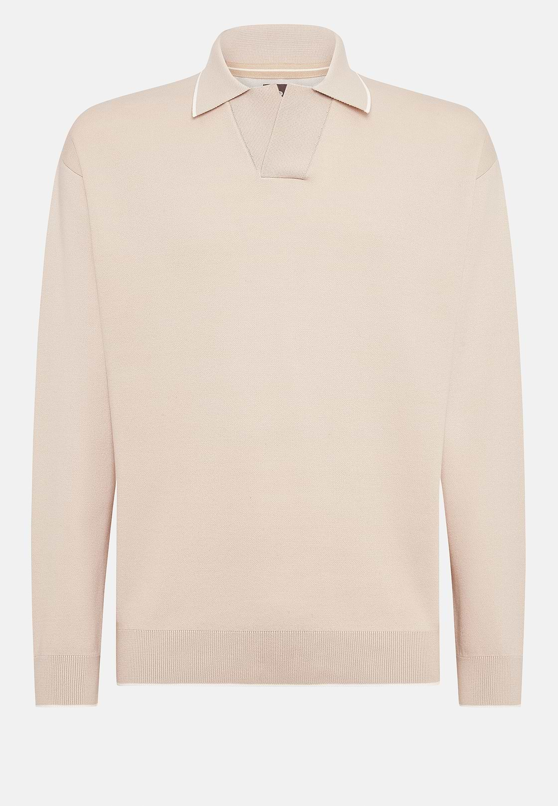 Taupe Polo Jumper In Organic Cotton And Nylon, Sand, hi-res