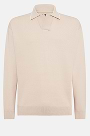 Taupe Polo Jumper In Organic Cotton And Nylon, Sand, hi-res