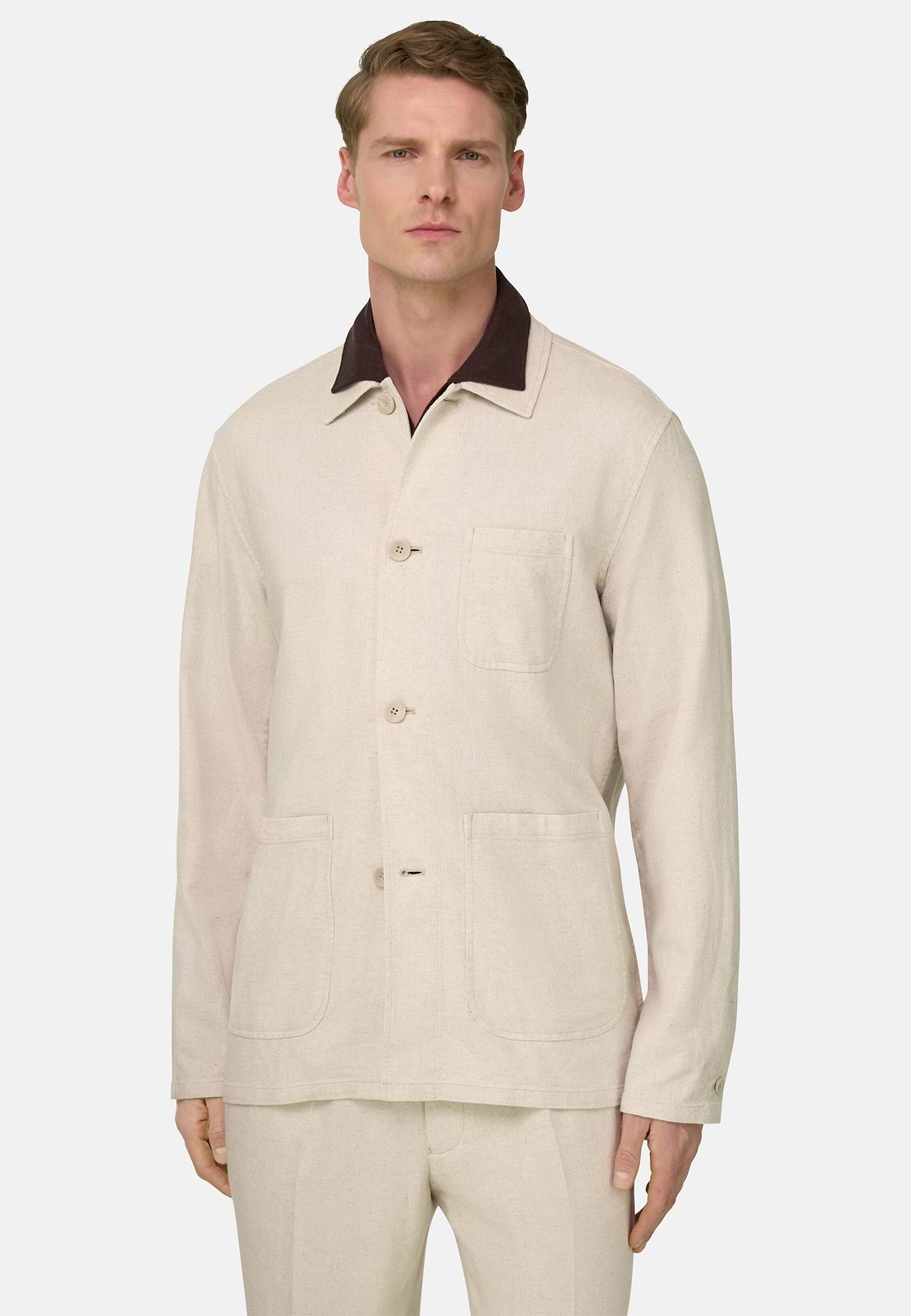 Giacca Camicia Diagonale In Cotone E Lino, Sabbia, hi-res, 1