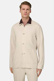 Giacca Camicia Diagonale In Cotone E Lino, Sabbia, thumb, 1