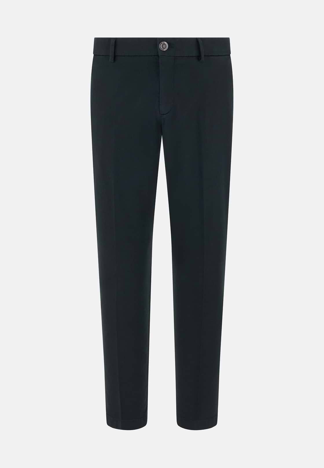 Pantaloni In Cotone Tencel Elasticizzato, Nero, hi-res, 5
