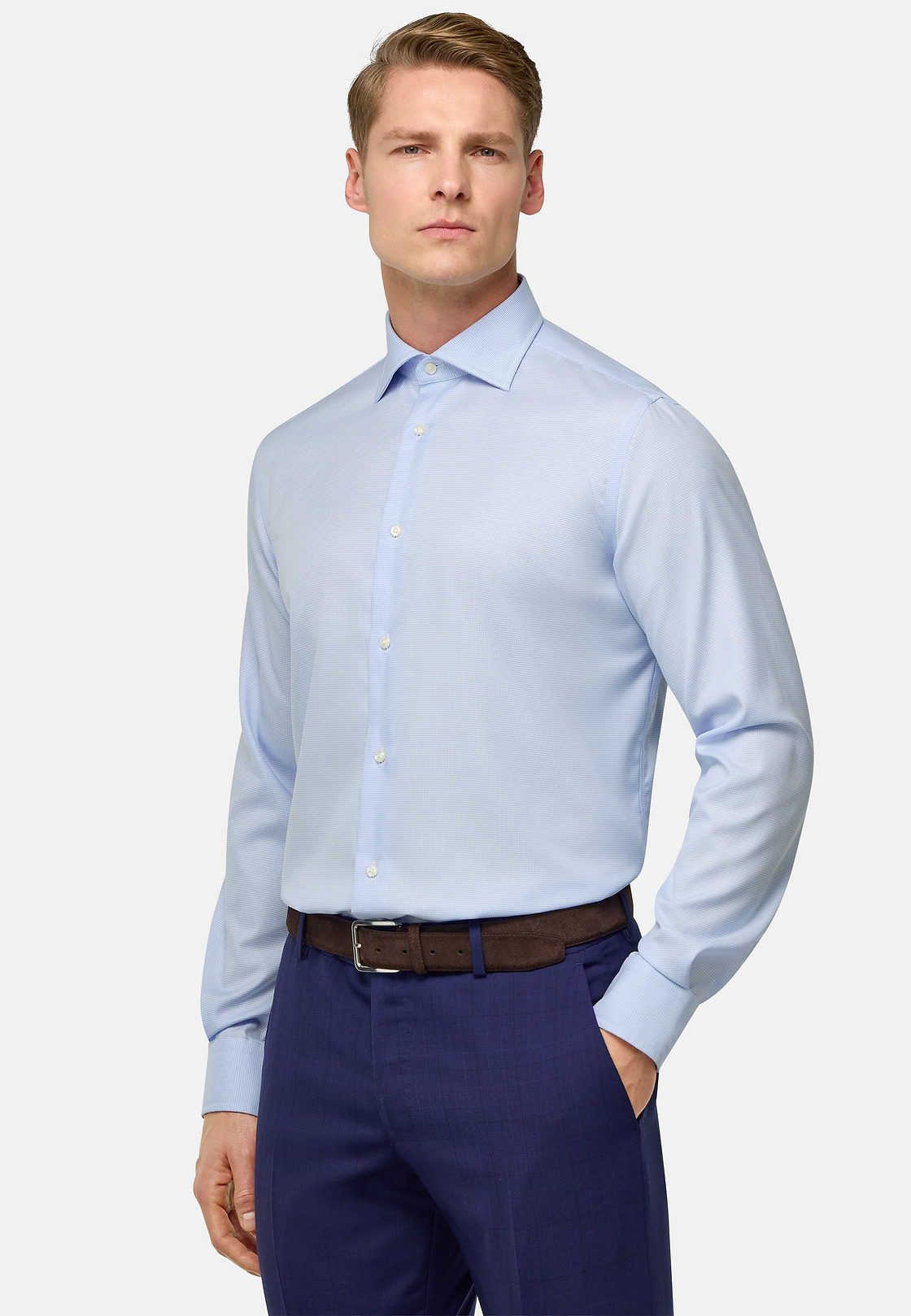 Regular Fit Houndstooth Cotton Shirt, Light Blue, hi-res