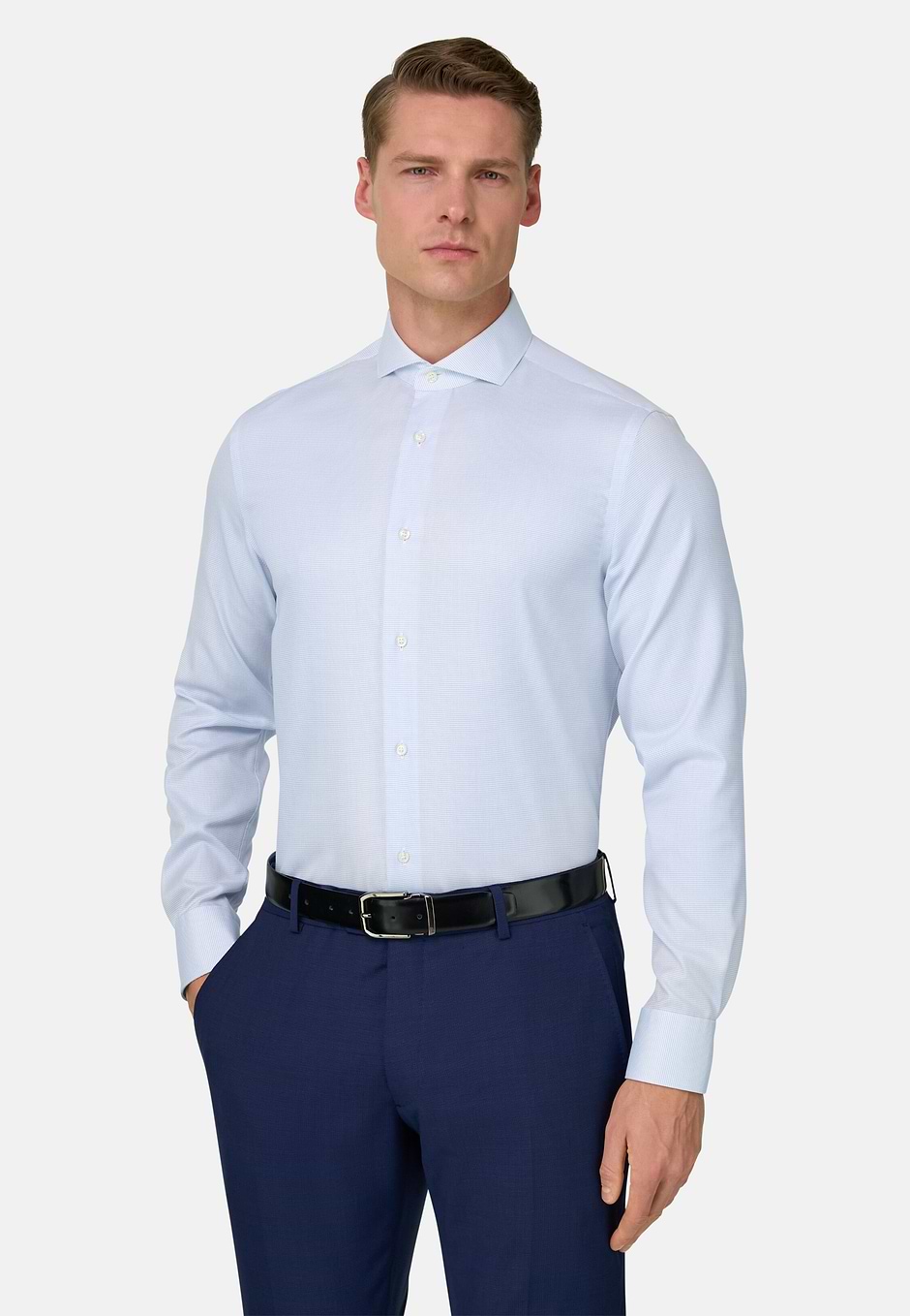 Slim Fit Cotton Shirt, Light Blue, hi-res