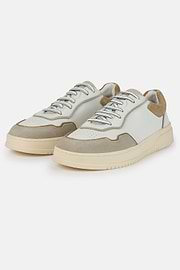 Sneakers Mix Cuir Et Velours, Blanc, hi-res