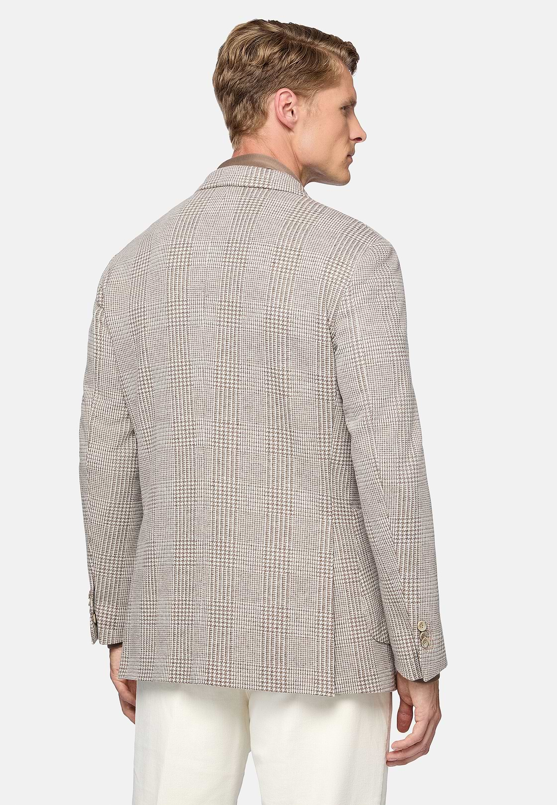 Beige Prince of Wales Check Cotton Blend Jacket, Beige, hi-res