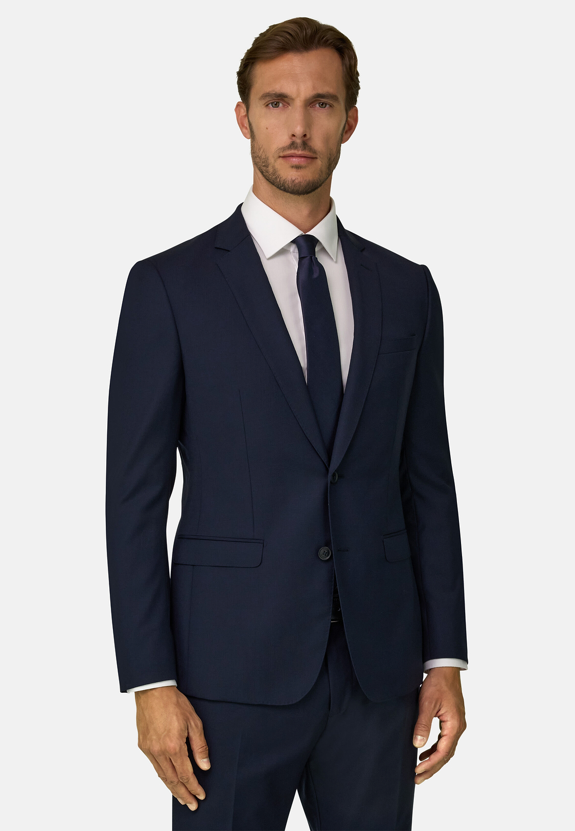Micro patterned stretch wool blazer, Navy blue, hi-res, 1