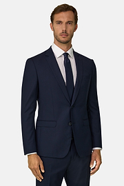 Micro patterned stretch wool blazer, Navy blue, thumb, 1