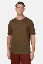 T-Shirt Aus Stretch-Leinen-Jersey, Braun, thumb, 1