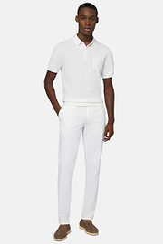 White Cotton Crepe Knit Polo Shirt, White, hi-res