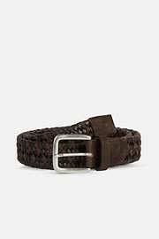 Stretch Leather/Fabric Woven Belt, Brown, hi-res