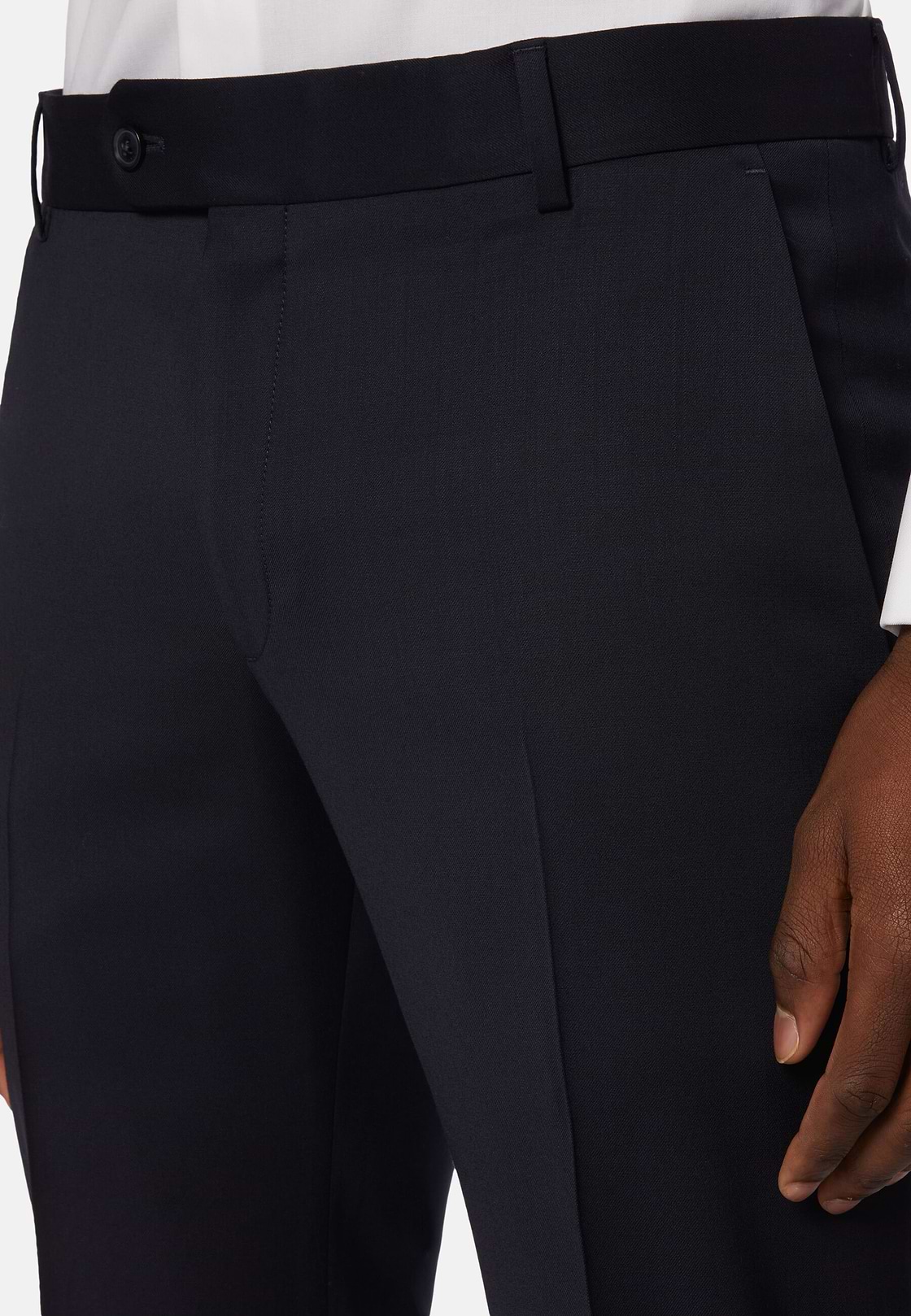 Pants in Stretch Knitted Wool, Navy blue, hi-res