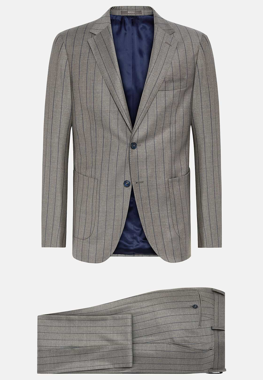 Dove Grey Pinstripe Pure Wool Suit, Taupe, hi-res