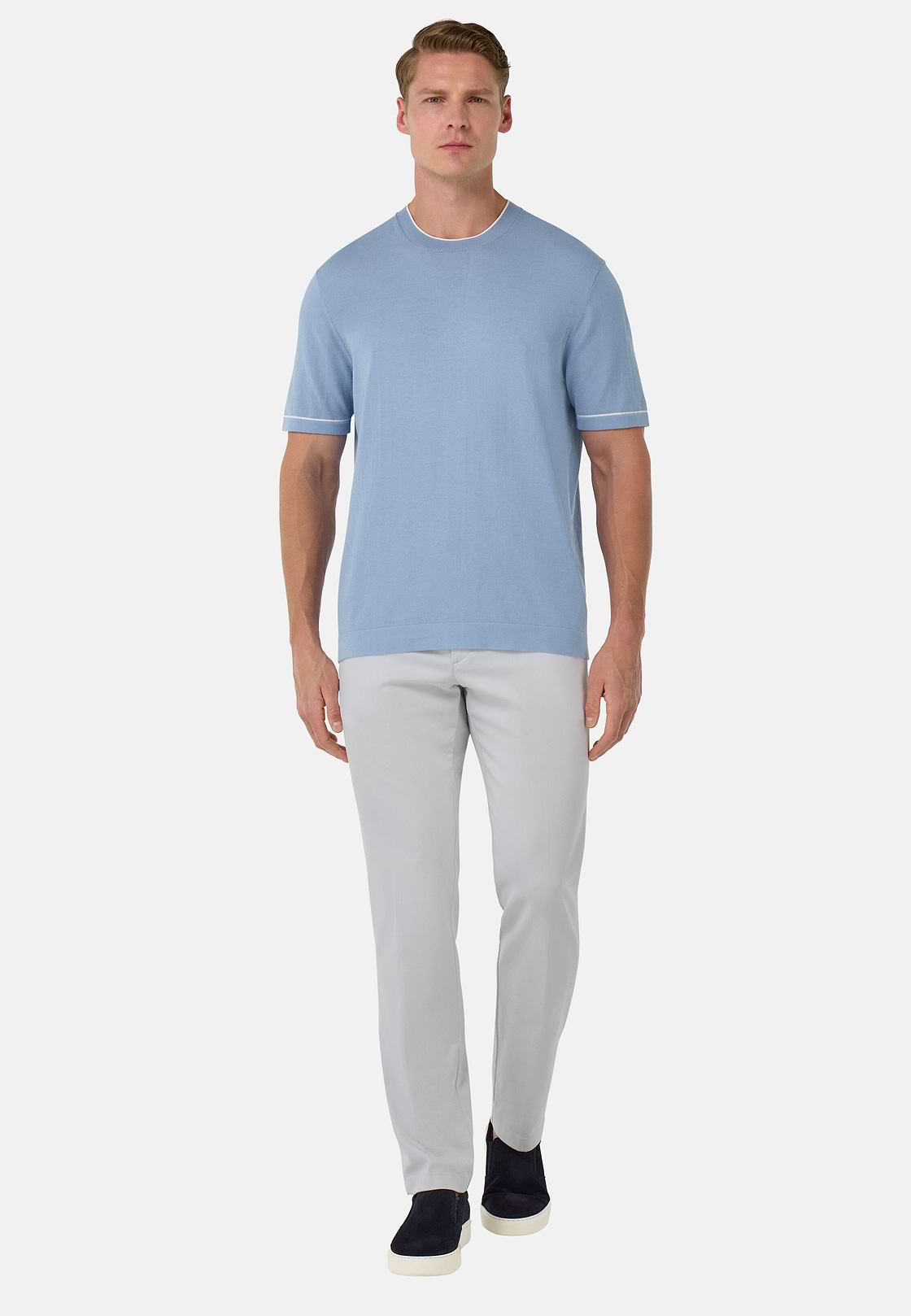 Stretch Cotton/Tencel Trousers, Ice, hi-res