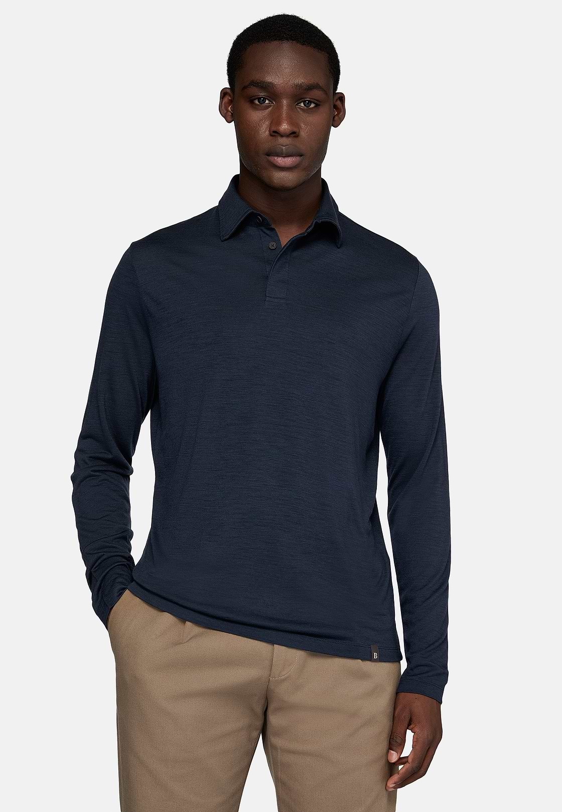 Poloshirt Aus Wolle Und Tencel, Navy blau, hi-res