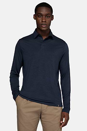 Poloshirt Aus Wolle Und Tencel, Navy blau, hi-res