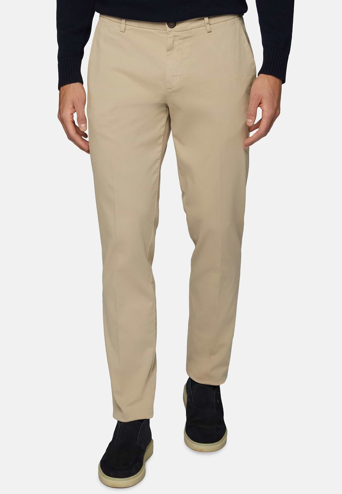 Stretch Cotton Trousers, Beige, hi-res