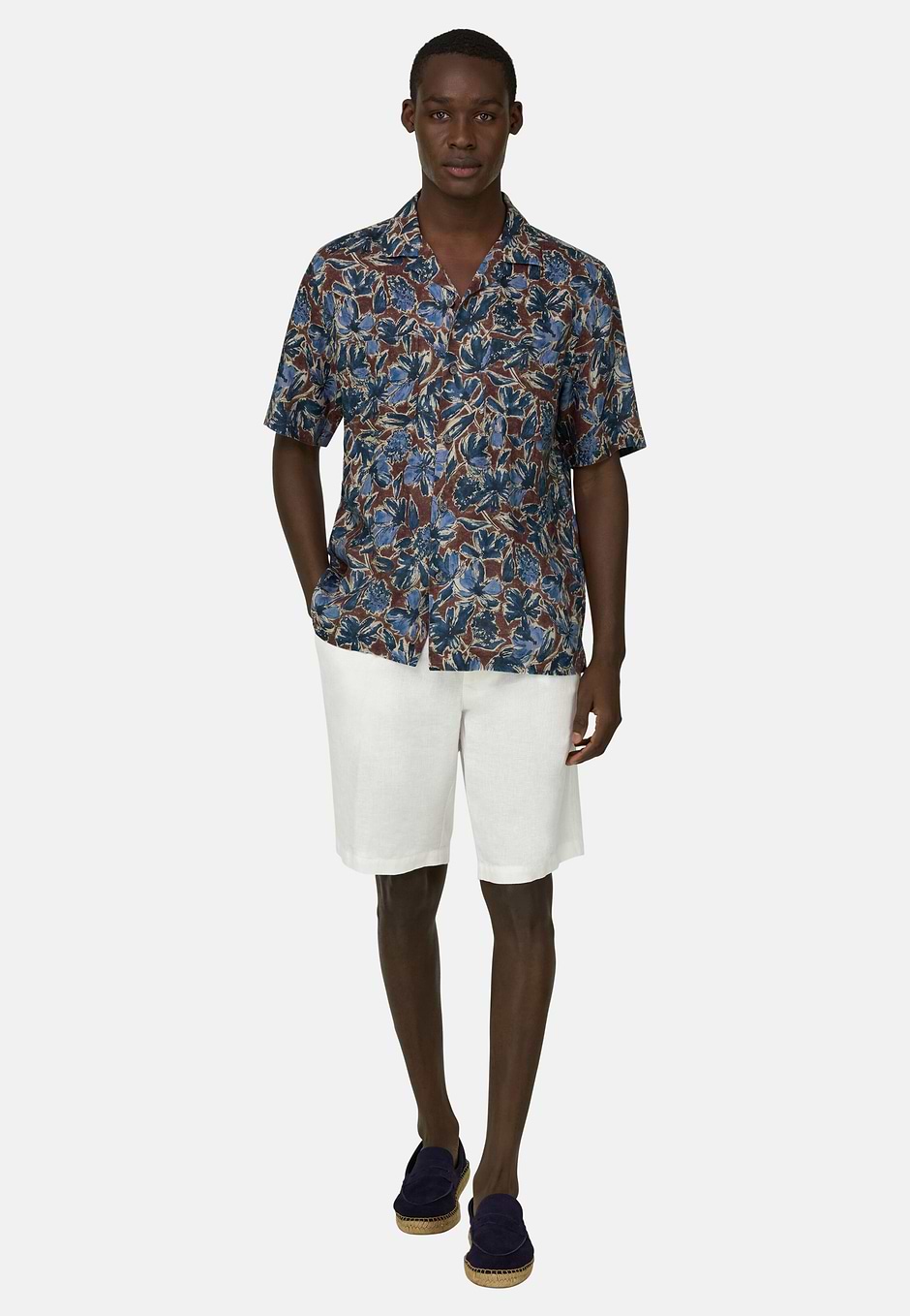 Chemise en Lin Imprimé Coupe Classique, Burgundy, hi-res