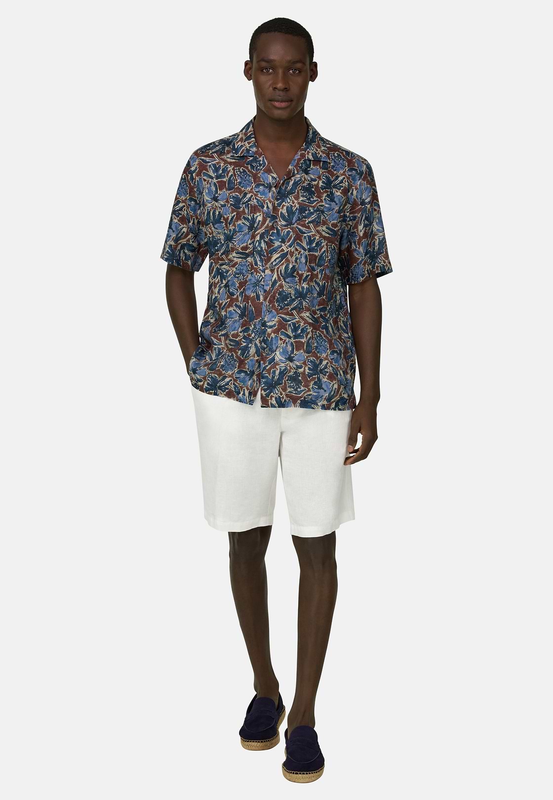 Regular Fit Printed Linen Shirt, Burgundy, hi-res, 2