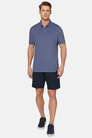 Stretch Cotton Summer Bermuda Shorts, Navy blue, hi-res