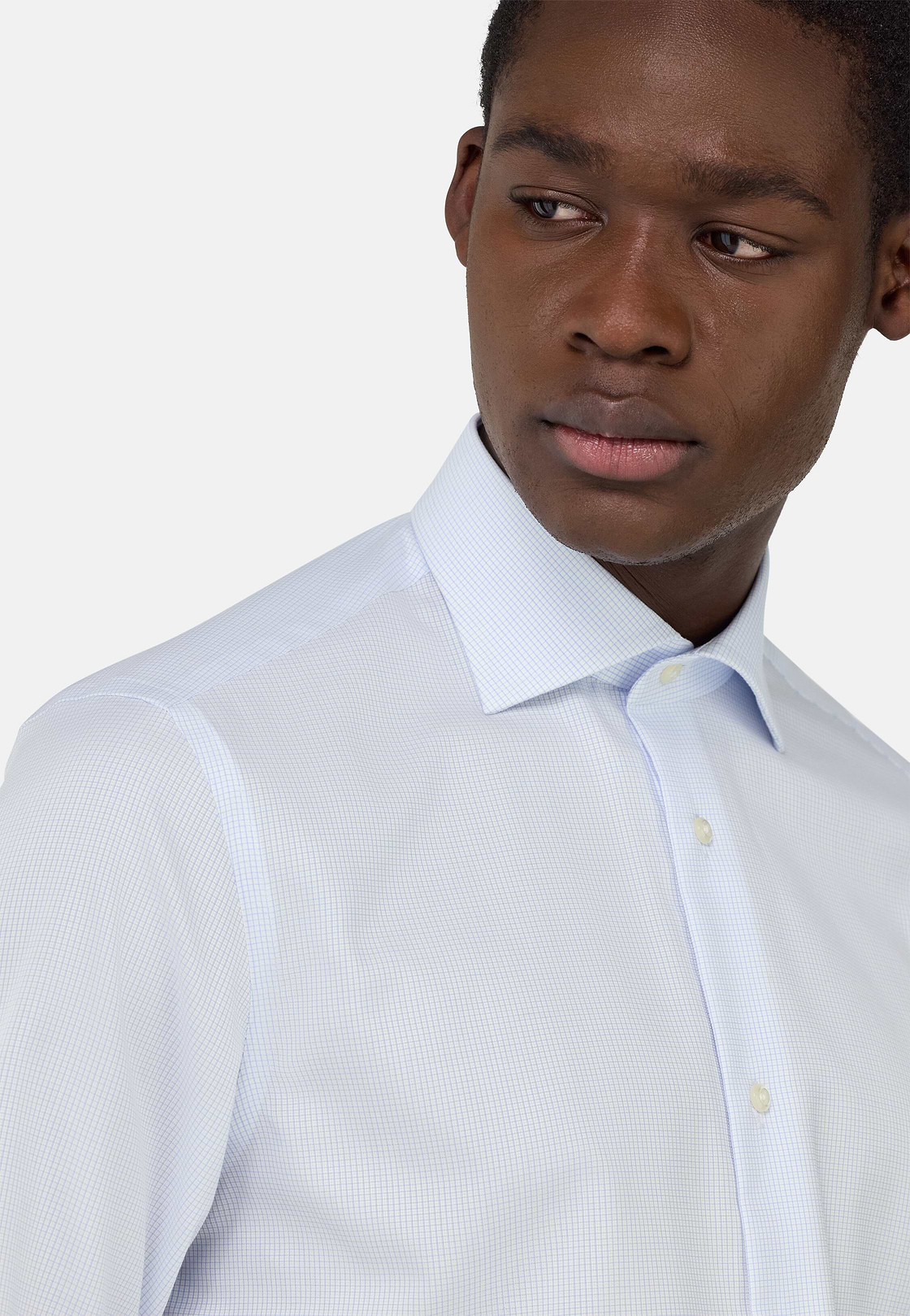 Chemise À Carreaux En Coton Slim Fit, Bleu clair, hi-res