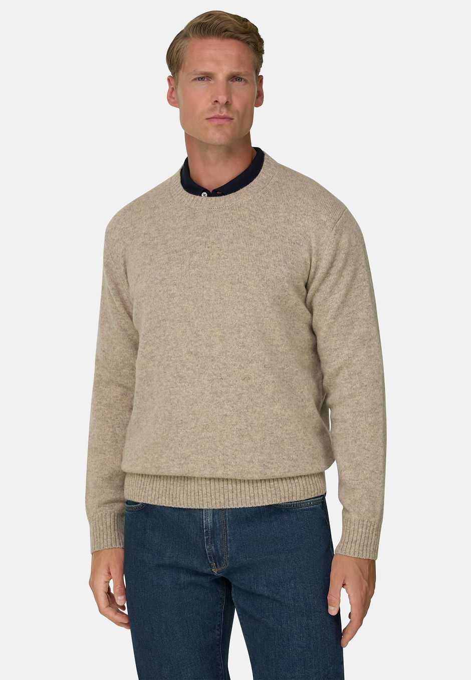 Crew Neck Jumper in Wool Blend, Sand, hi-res