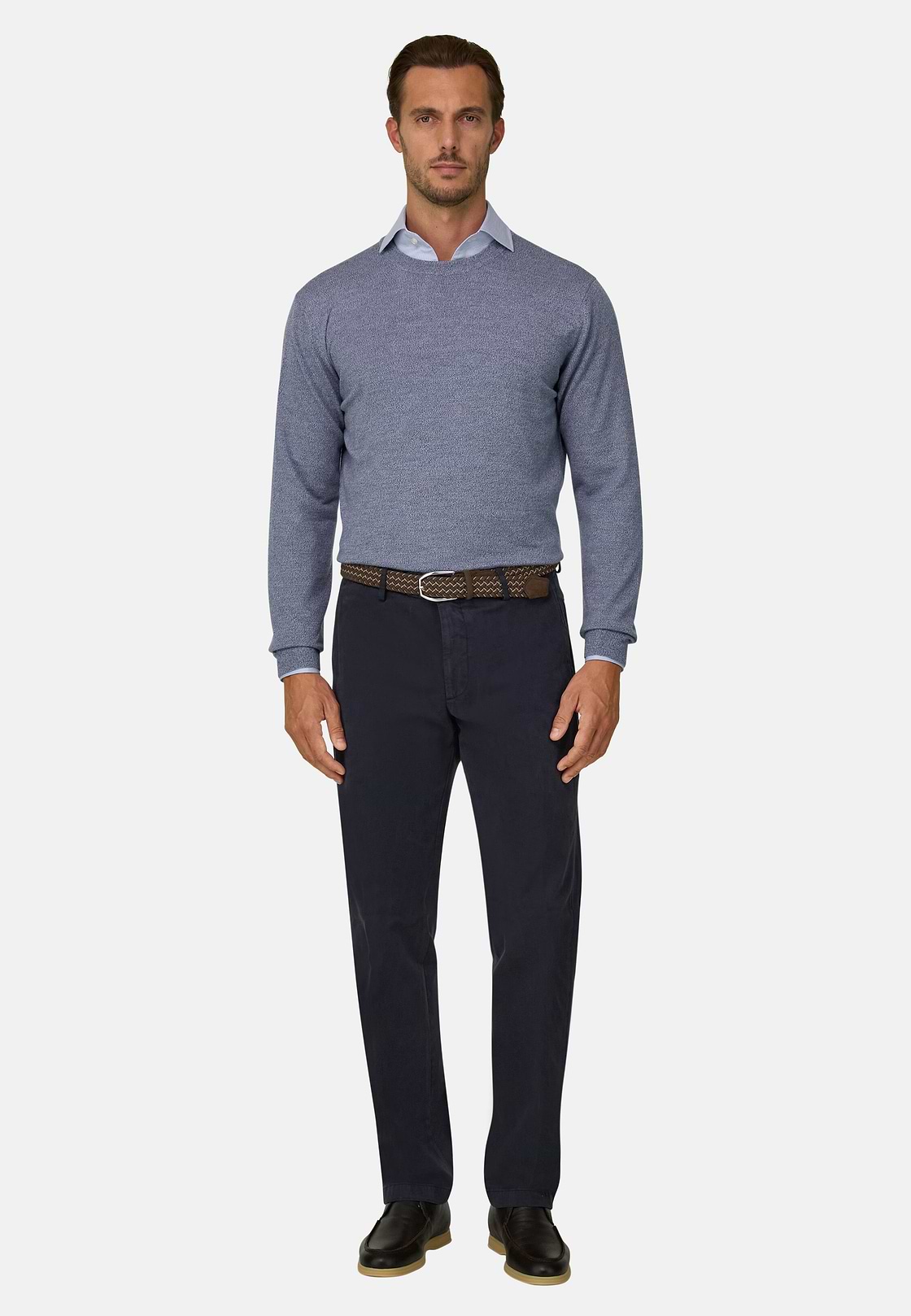 Trousers in Stretch Cotton, Navy blue, hi-res, 2