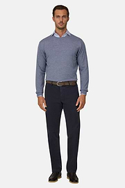 Trousers in Stretch Cotton, Navy blue, thumb, 2