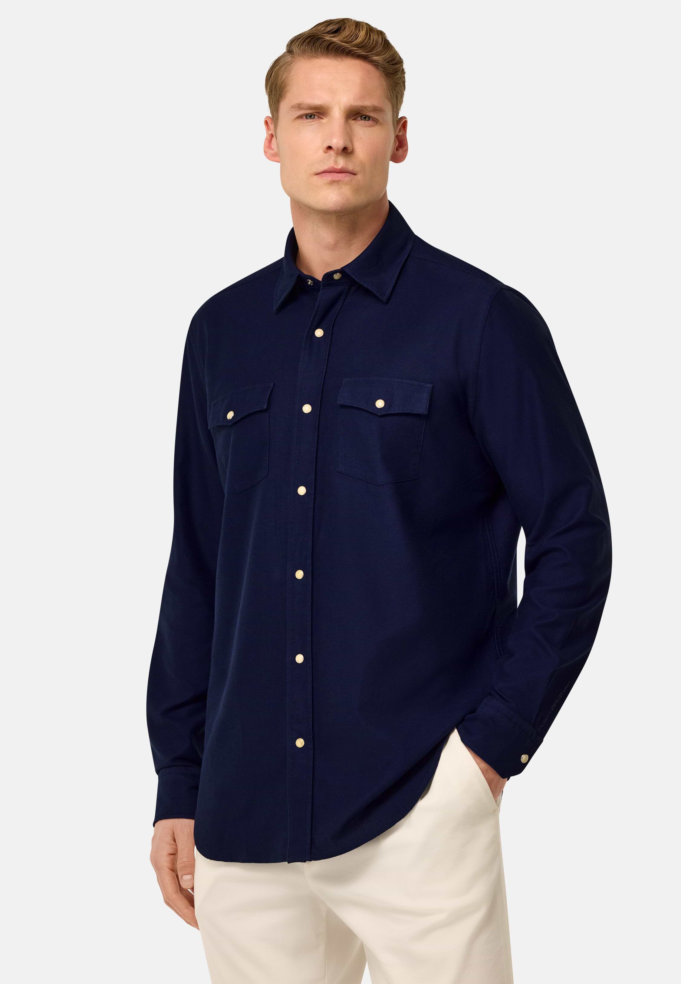 Men's Regular Fit Cotton Shirt, Navy blue | Boggi Milano