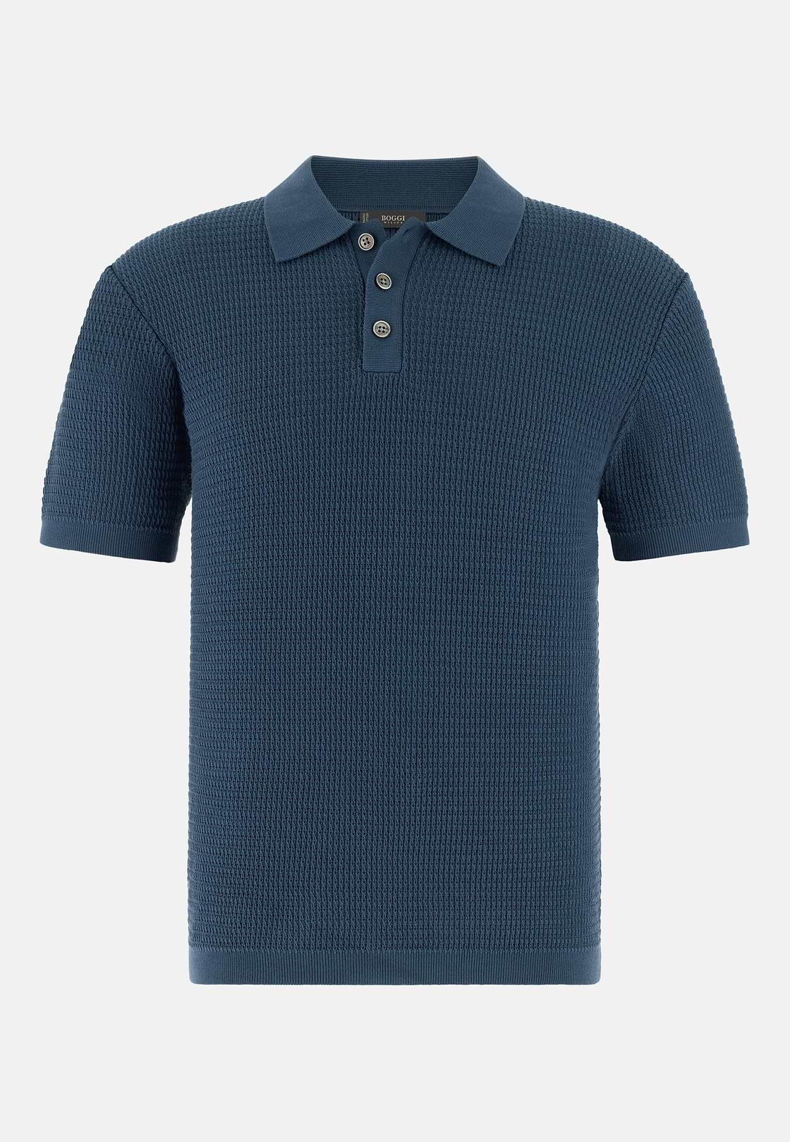 Knitted Polo Shirt in 100% Organic Cotton, Blue, hi-res, 5