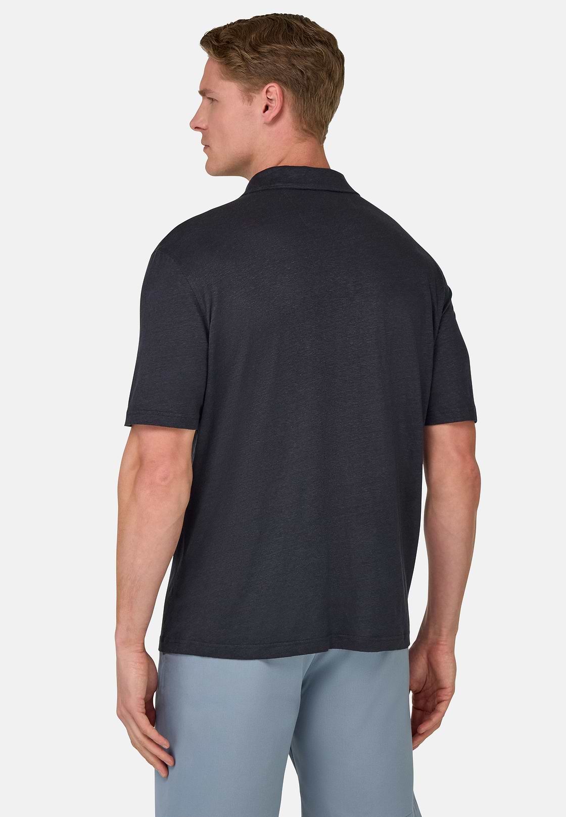 Stretch Linen Jersey Polo Shirt, DARK NAVY, hi-res