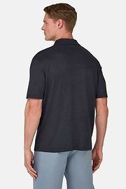 Stretch Linen Jersey Polo Shirt, DARK NAVY, hi-res